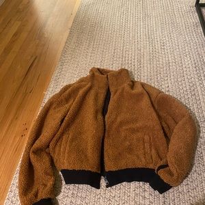 BROWN SHERPA TEDDY JACKET NEW FABLETICS SMALL
